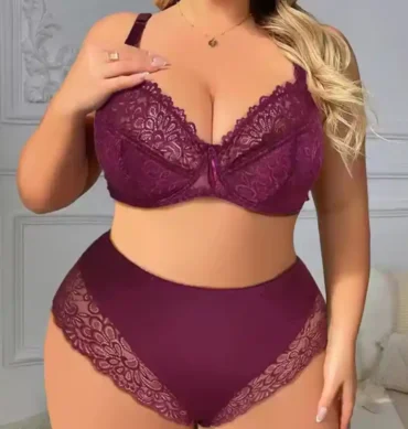 Ensemble Soutien-Gorge & Culotte en Dentelle Brodée – Élégance Sexy