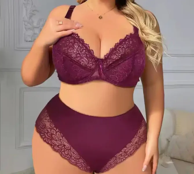 Ensemble Soutien-Gorge & Culotte en Dentelle Brodée – Élégance Sexy