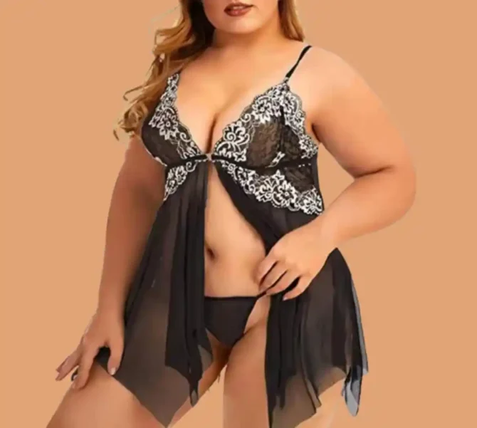 Nuisette Sexy en Dentelle Col V – Grande Taille S-5XL – Image 2